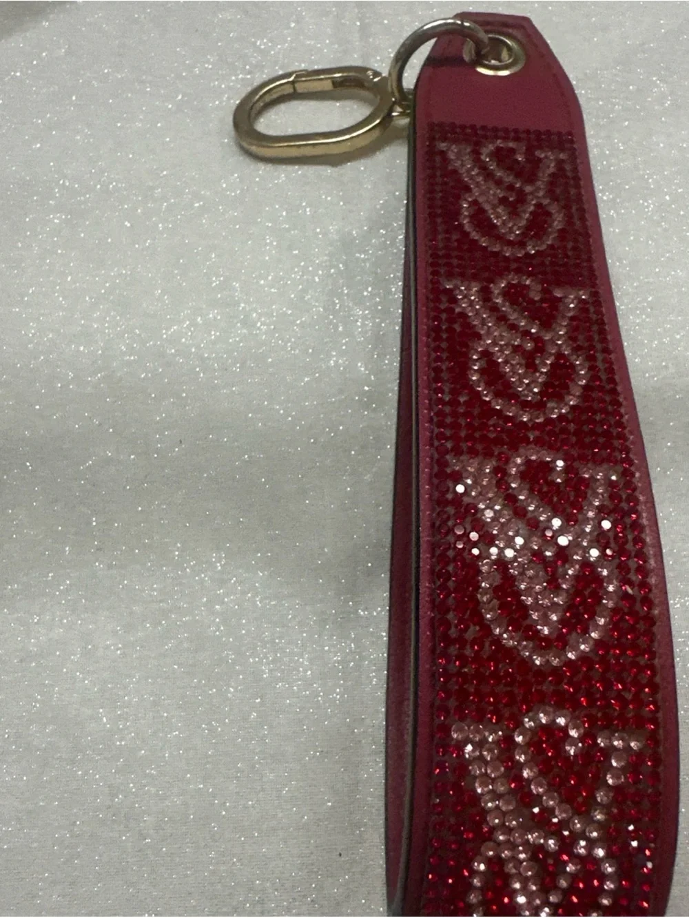 (454) Red Crystal Heart Wristlet Keychain - Women Accessories